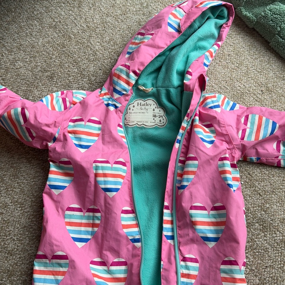 Hatley rain suit 18-24 months pink hearts